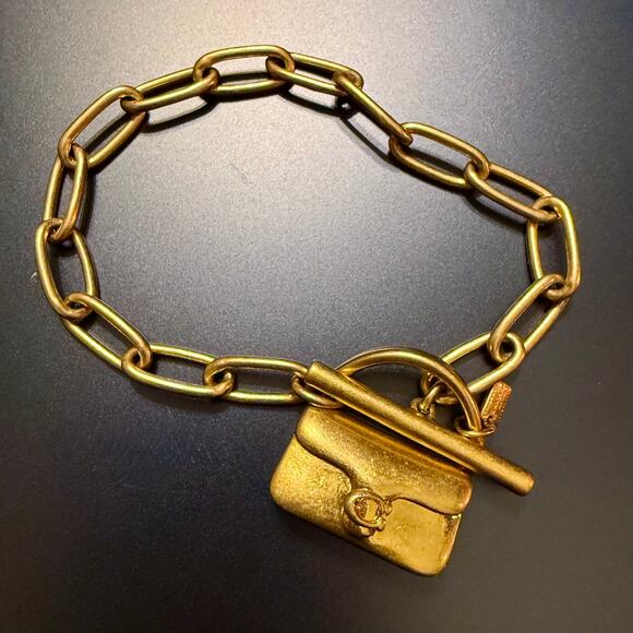 🎉HP!🎉Coach Tabby Purse Charm Brass Link Bracelet - Picture 1 of 12